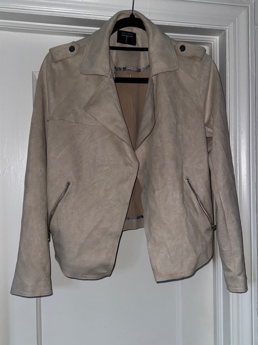 Tahari Faux Leather Suede Beige Jacket Size S